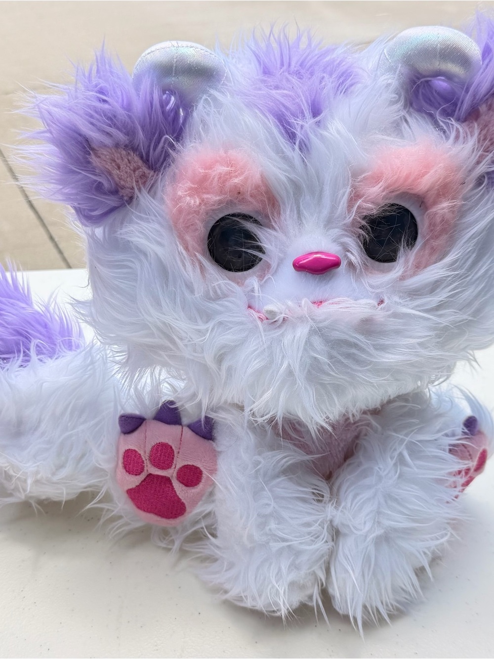 Plush White & Purple Fuzzy Cat Toy - Soft Stuffed Pet Plush
